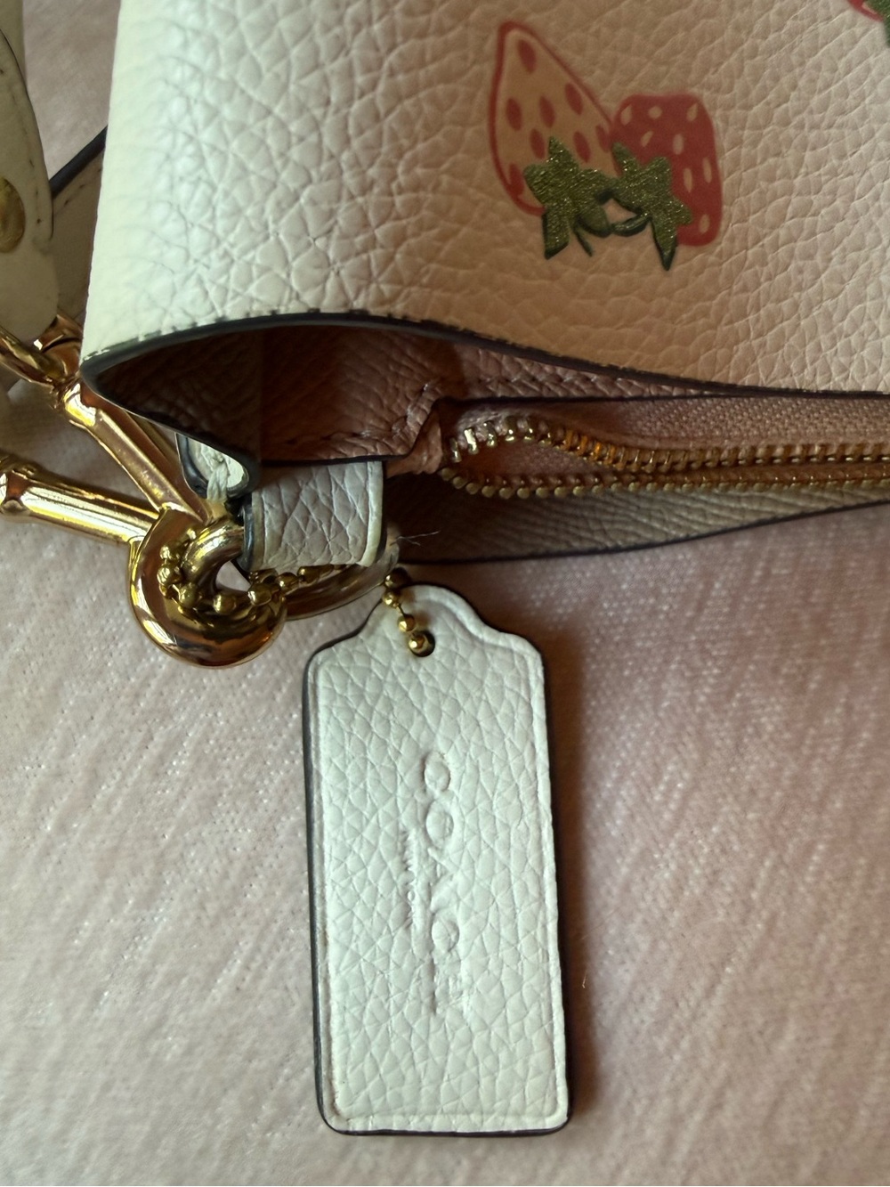 🍓Coach Mollie Bucket Bag with Strawberry Print Cream Pink Leather Shoulder EUC - Picture 6 of 10